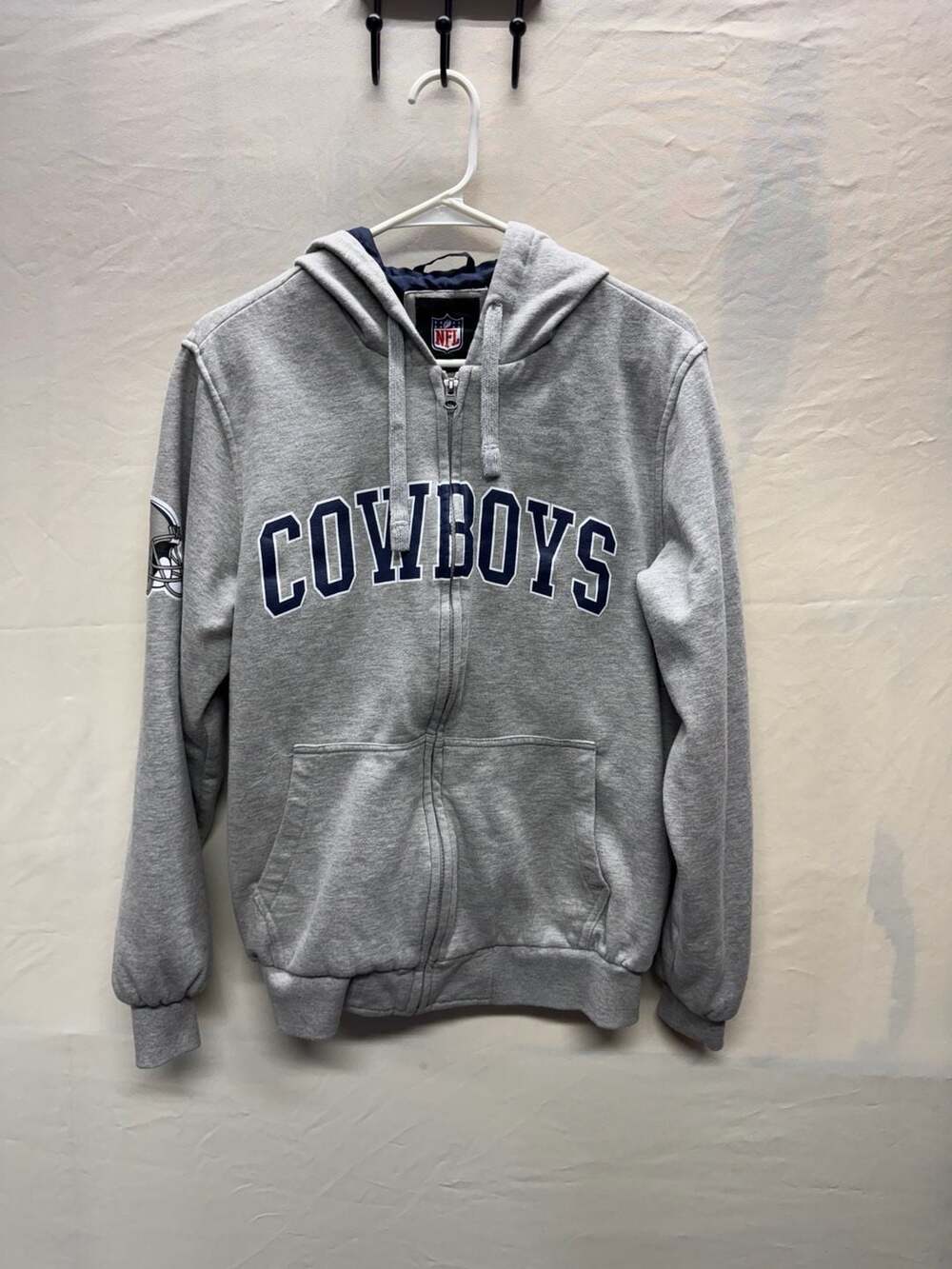 NFL Dallas Cowboys Heather Gray Full-Zip Hoodie Sweatshirt with Helmet Sleeve Lo